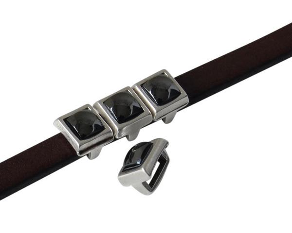 SWAROVSKI and metal slider square 6x6mm. Silver-Jet Hematite Pearl. Int.5x2.5mm