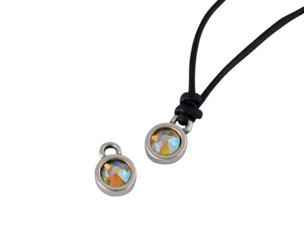 Swarovski and metal pendant coin 6.5x6.5mm. Silver-Citrine Shimmer. Inn1.8mm