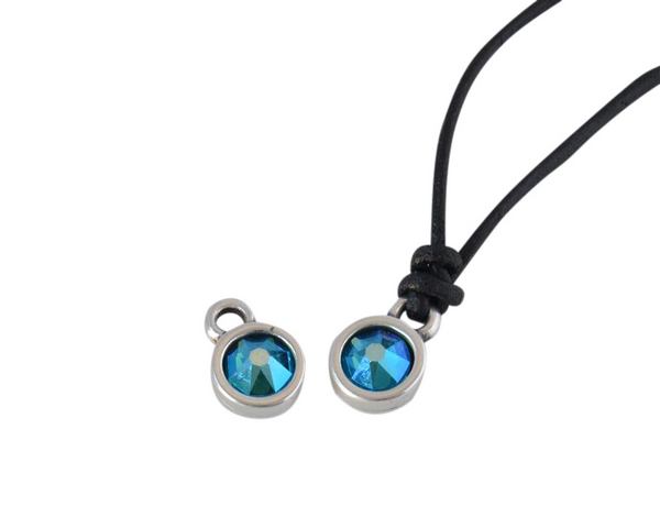 Swarovski and metal pendant coin 6.5x6.5mm. Silver-Blue Zircon Shimmer. Inn1.8mm