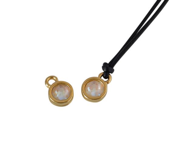 Swarovski and metal pendant coin 6.5x6.5mm. Gold-Light Grey Delite. Inn1.8mm