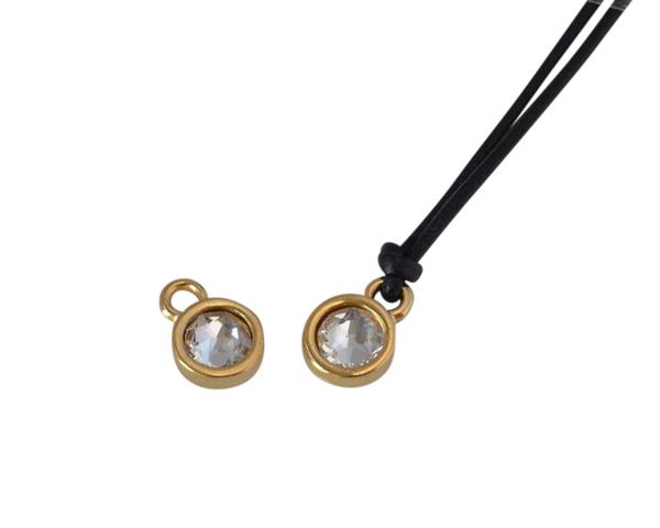 Swarovski and metal pendant coin 6.5x6.5mm. Gold-Crystal. Inn1.8mm