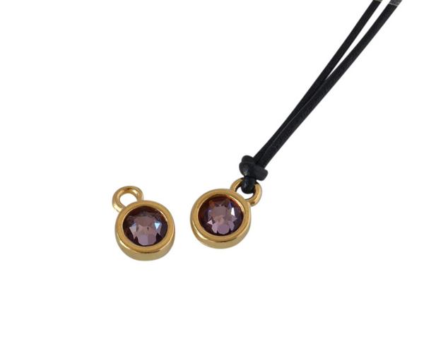 Swarovski and metal pendant coin 6.5x6.5mm. Gold-Antique Pink. Inn1.8mm