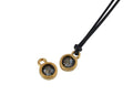 Swarovski and metal pendant coin 6.5x6.5mm. Gold-Black Diamond. Inn1.8mm