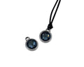 Swarovski and metal pendant coin 9x5x9.5mm. Silver-Denim Blue. Inn1.8mm