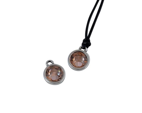 Swarovski and metal pendant coin 9x5x9.5mm. Silver-Light Peach. Inn1.8mm