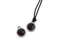 Swarovski and metal pendant coin 9x5x9.5mm. Silver-Burgundy. Inn1.8mm