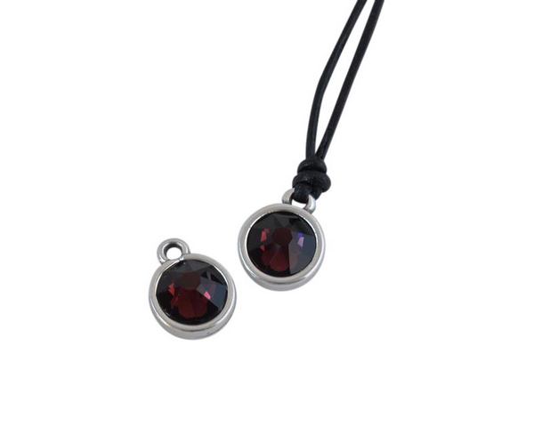 Swarovski and metal pendant coin 9x5x9.5mm. Silver-Burgundy. Inn1.8mm