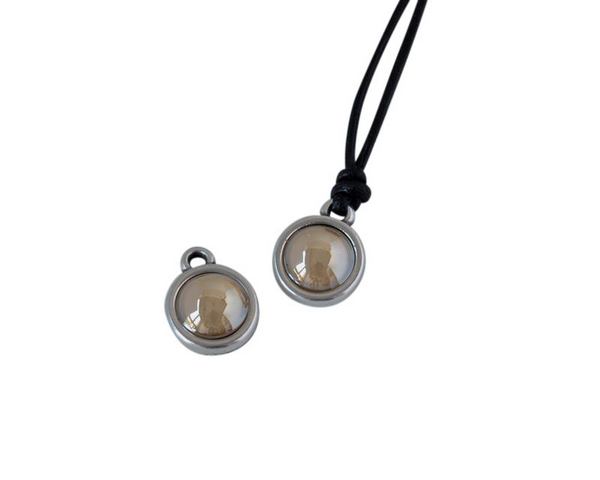 Swarovski and metal pendant coin 9x5x9.5mm. Silver-Golden Shadow Pearl. Inn1.8mm